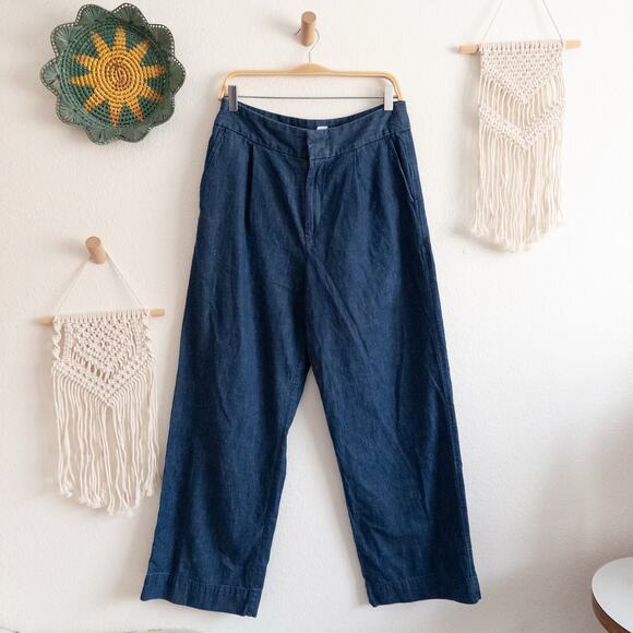 GAP Blue Cotton Chambray Wide Leg Pants Size 10 - Picture 1 of 8